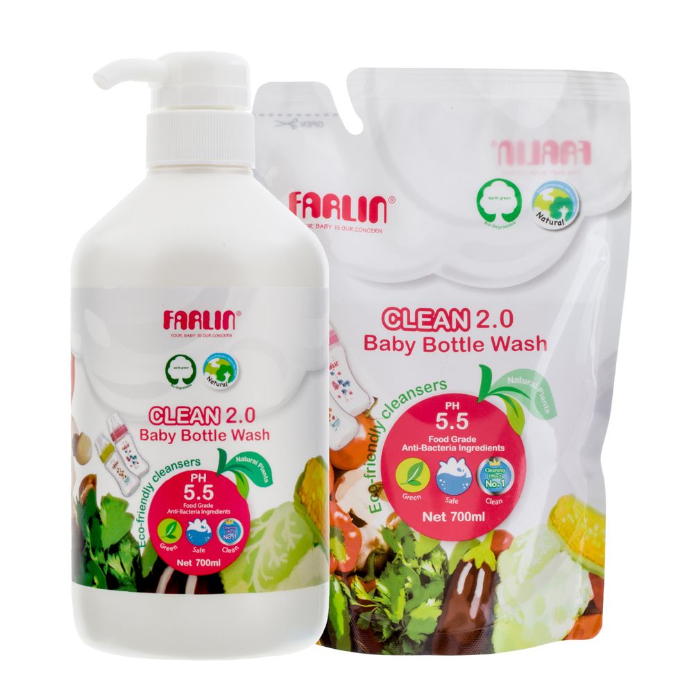 Farlin - Baby Bottle Wash With Refill Pack - 700 ml
