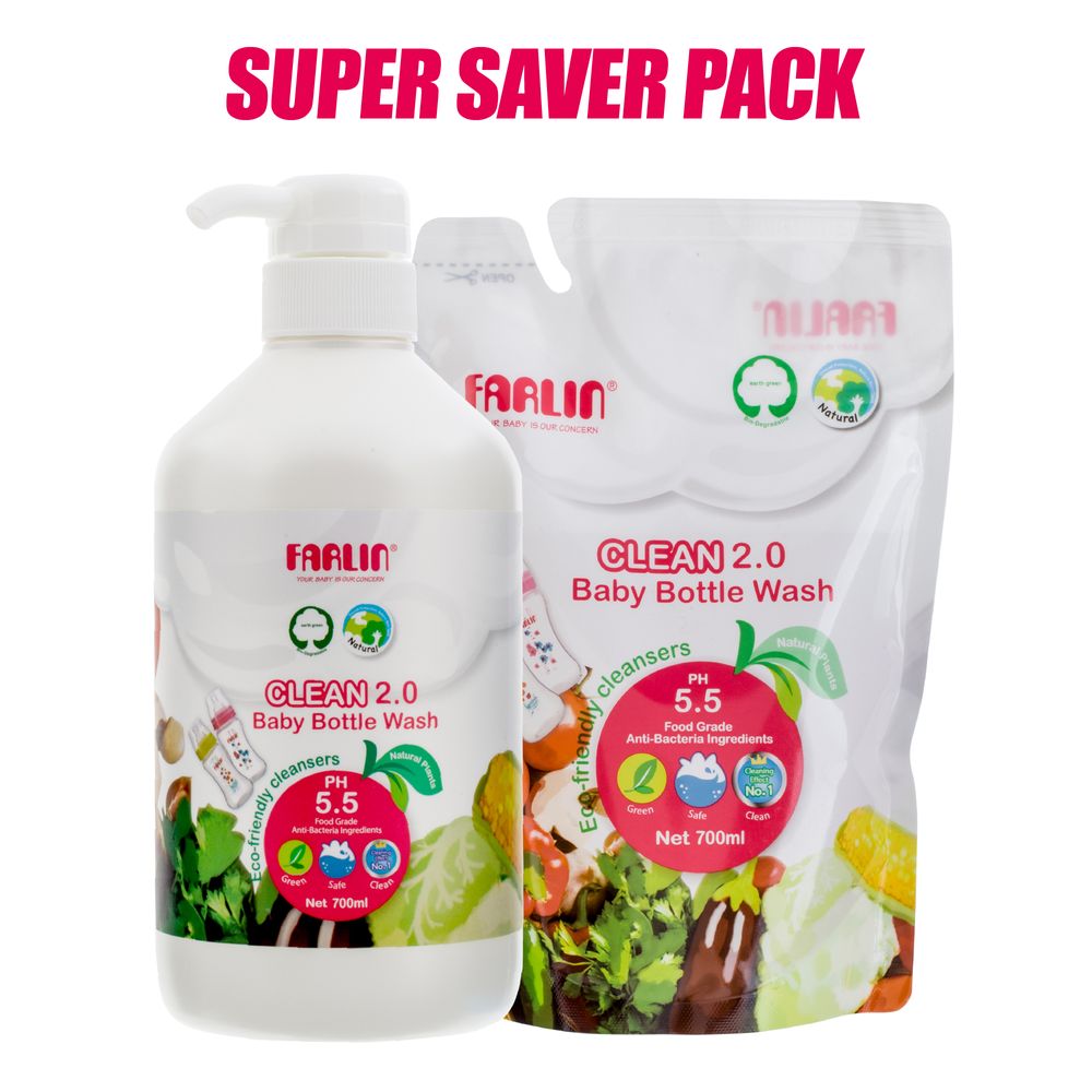 فارلين - غسول رضّاعات الأطفال مع عبوة إعادة تعبئة - 700 مل