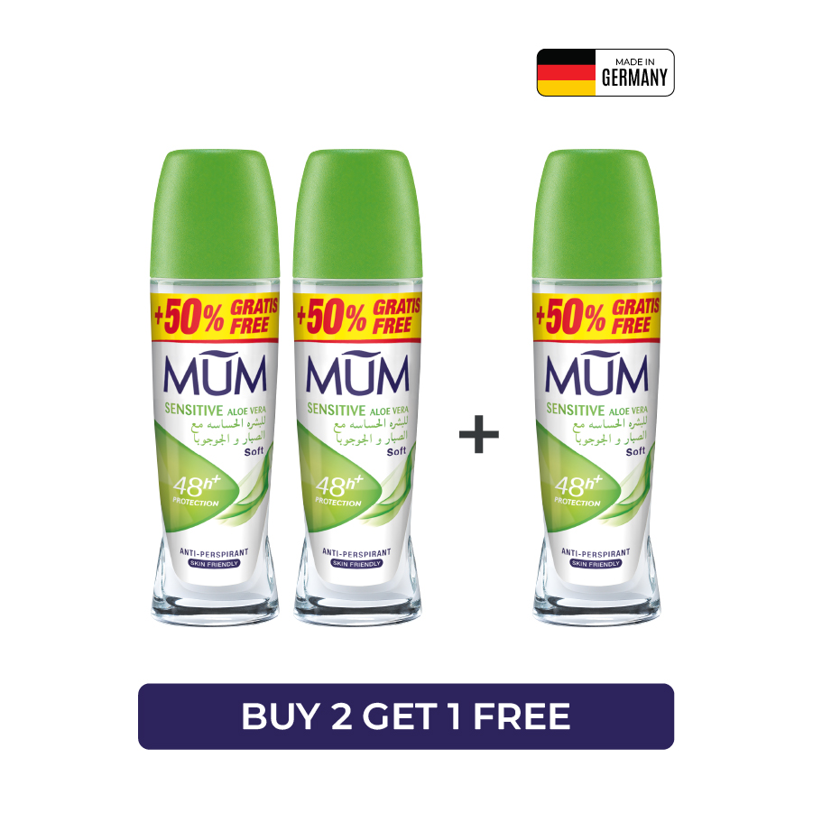 Mum - Deodorant Roll On Sensitive Aloe Vera - Pack Of 3 - Each 75 ml