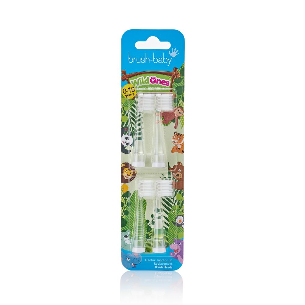 Brush Baby - 2025 Collection WildOnes Replacement Electric Toothbrush Heads - Clear - 4pcs