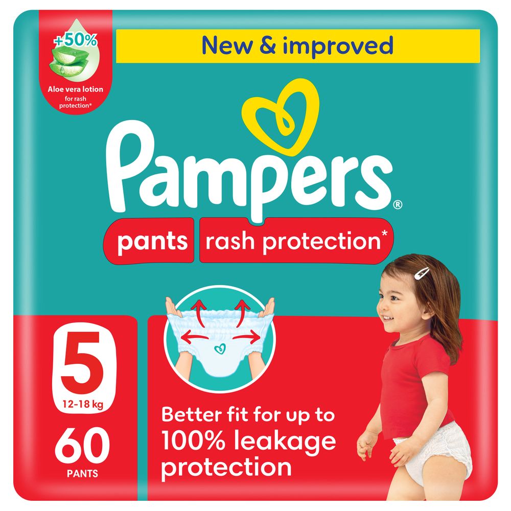 Pampers - Rash Protection Diapers Pants With Aloe Vera - Size 5 - 12-18kg - 60 Pcs
