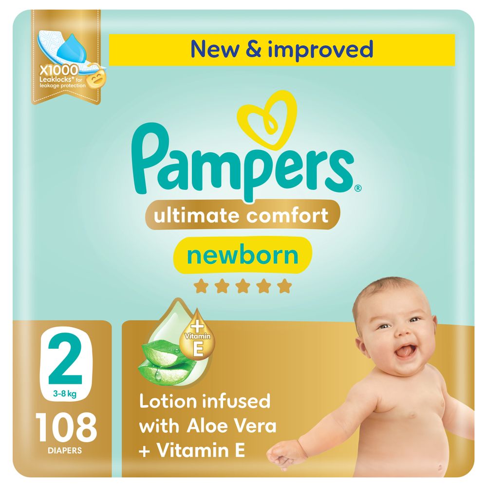 Pampers Ultimate Comfort Taped Diapers - Size 2 - 3-8 kg - 108 Pcs