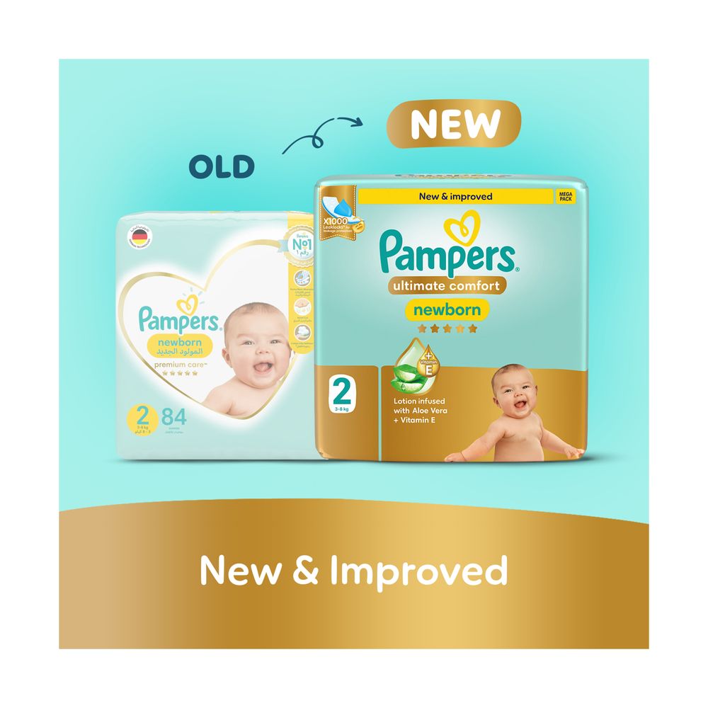 Pampers Ultimate Comfort Taped Diapers - Size 2 - 3-8 kg - 108 Pcs