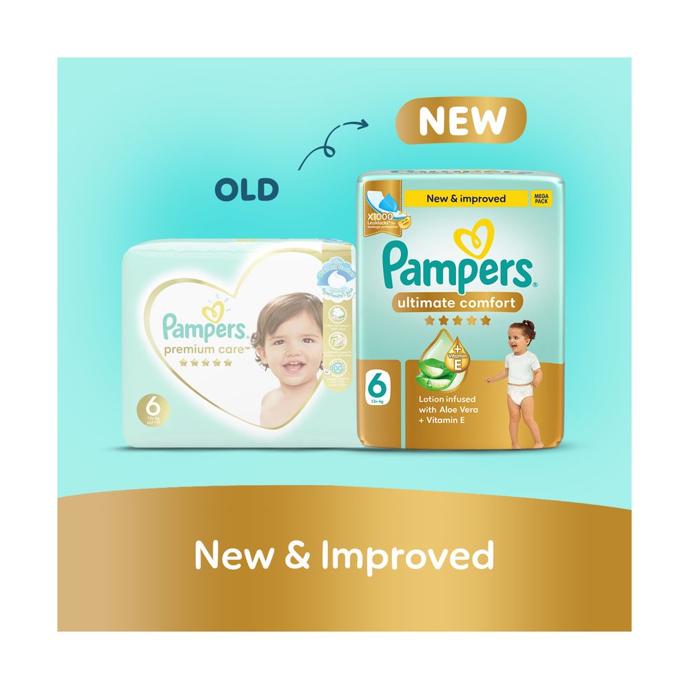 Pampers Ultimate Comfort Taped Diapers - Giant Saving Box - Size 6 - 13 Plus kg - 60 Pcs