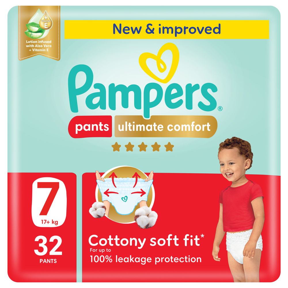 Pampers - Ultimate Comfort Diaper Pants With Aloe Vera And Vitamin E - Size 7 - 20+kg - 32 Diapers
