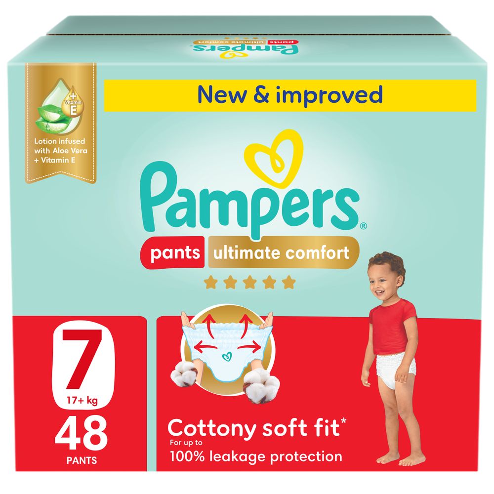 Pampers Ultimate Comfort Diapers Pants With Aloe Vera And Vitamin E - Size 7 - 20+kg - 48 Pcs