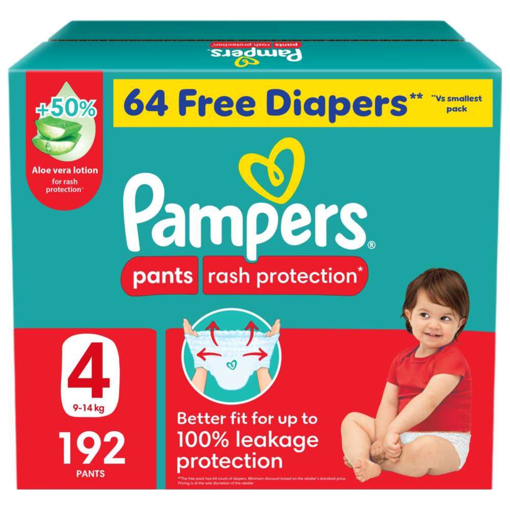 بامبرز - حفاظات حماية من الطفح الجلدي مقاس 4 - 9-14 كغ - 192 قطعة