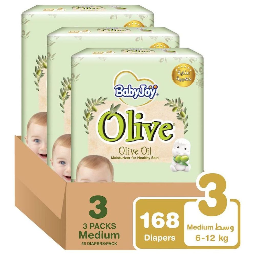 BabyJoy - Olive Tape Diapers - Size 3 Medium - 6-12 Kg -168 Count