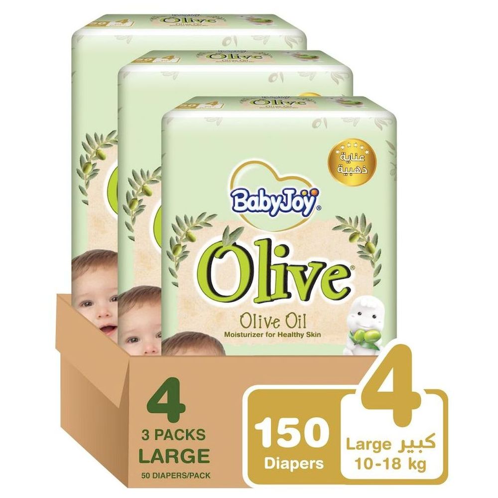 بيبي جوي - حفاضات بزيت الزيتون بشريط بلاصق - حجم 4 كبير - 10-18 كلغ - 150 حفاض