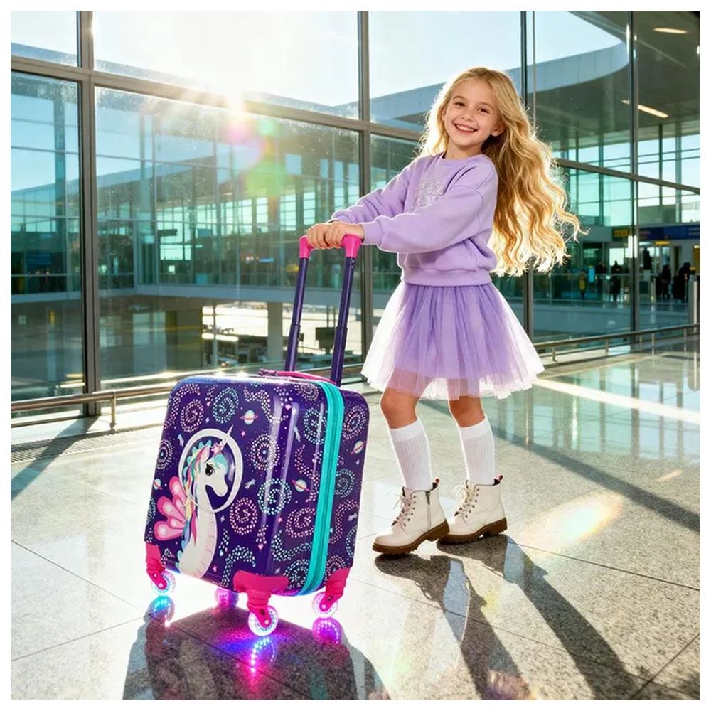 حقيبة سفر ثلاثية الأبعاد للبنات من ميلك آند مو - بعجلات مضيئة - بنفسجي - 46 سم