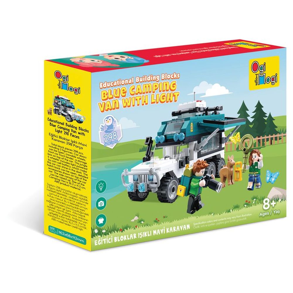 أوجي موجي - مكعبات تركيب تعليمية - شاحنة تخييم زرقاء بإضاءة - 298 قطعة