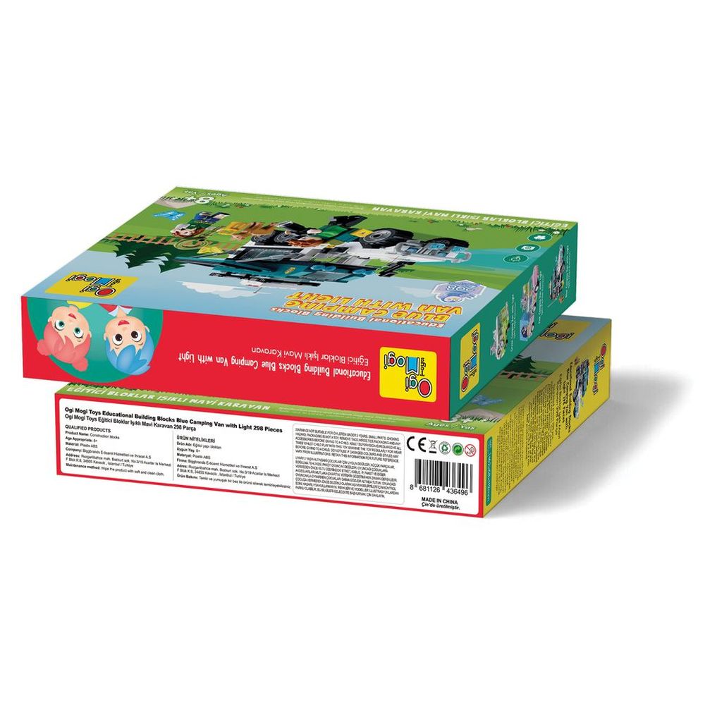 أوجي موجي - مكعبات تركيب تعليمية - شاحنة تخييم زرقاء بإضاءة - 298 قطعة