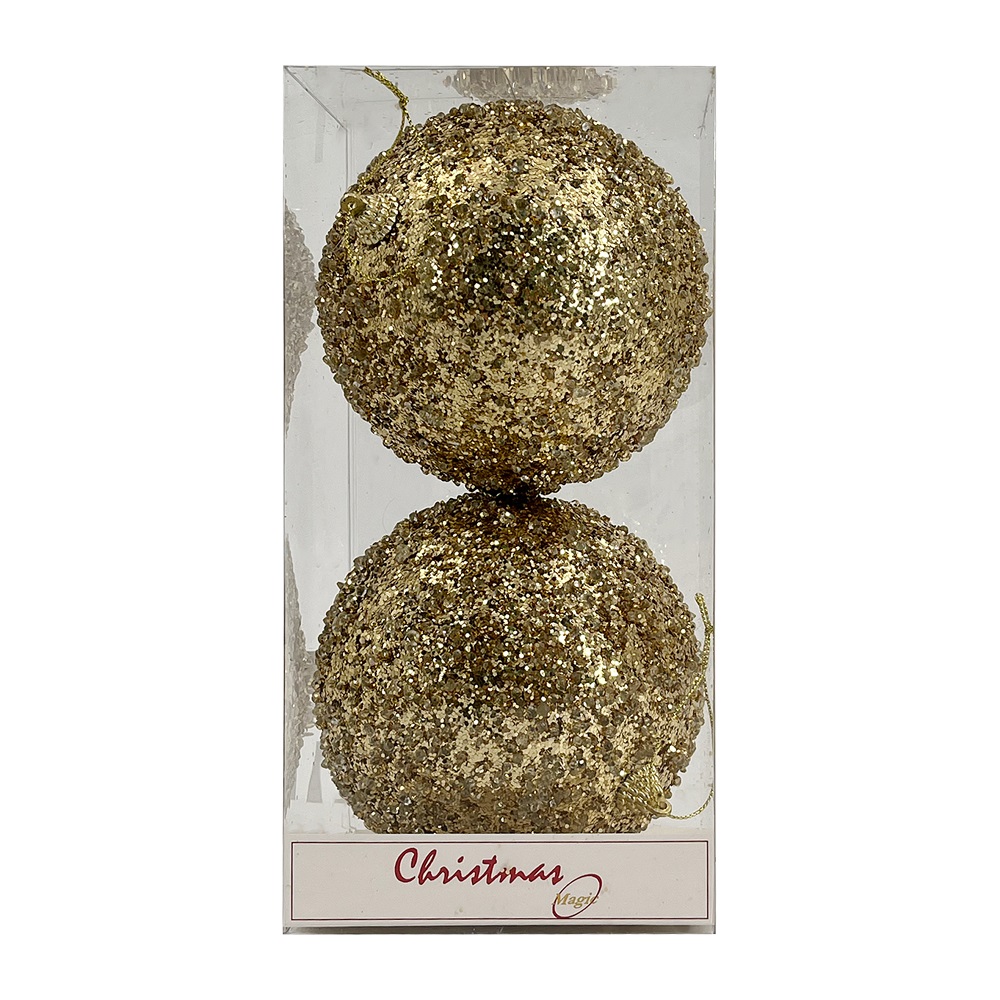Christmas Magic - Christmas Designer Baubles - Gold Glitter - 12 cm - 2 Pcs