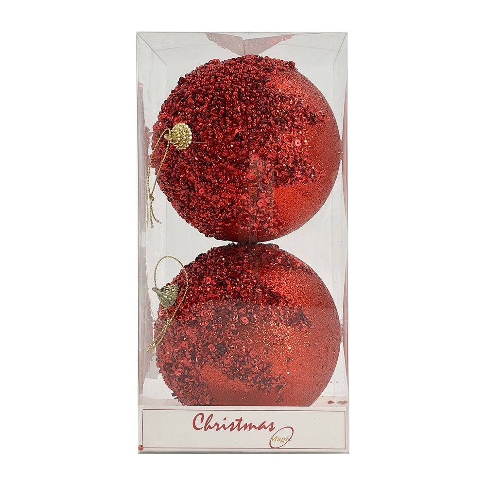 Christmas Magic - Christmas Designer Baubles - Red - 12 cm - 2 Pcs