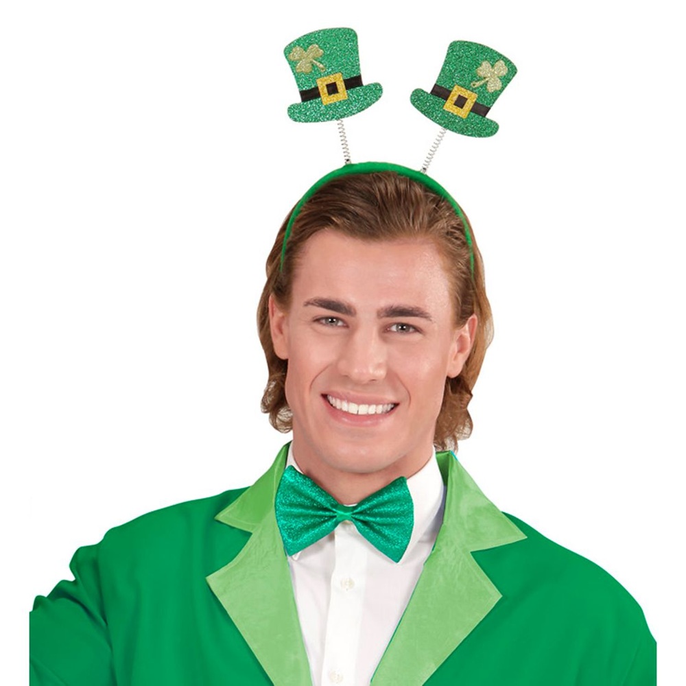 Widmann - Glitter Mini Top Hats Headband & Bow Tie - Green