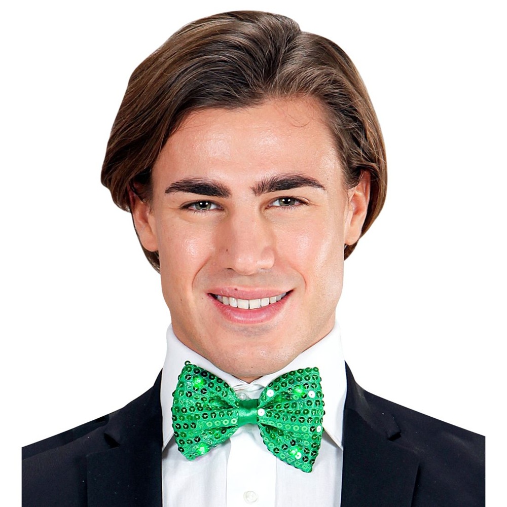 Widmann - Adjustable Sequin Bow Tie With 4 Flashing LED Light - Green
