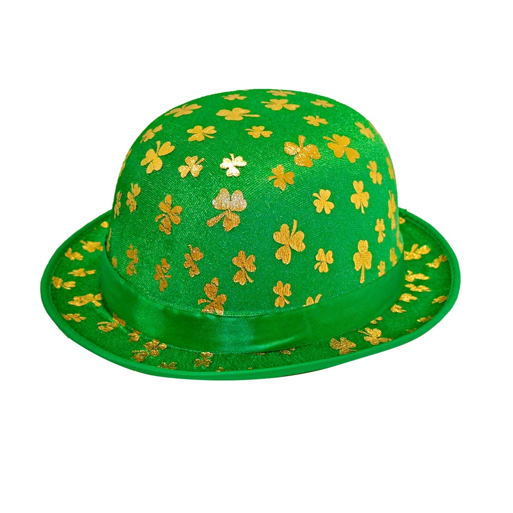 Widmann - Velvet St. Patrick's Day Shamrock Bowler Hat - Green/Gold