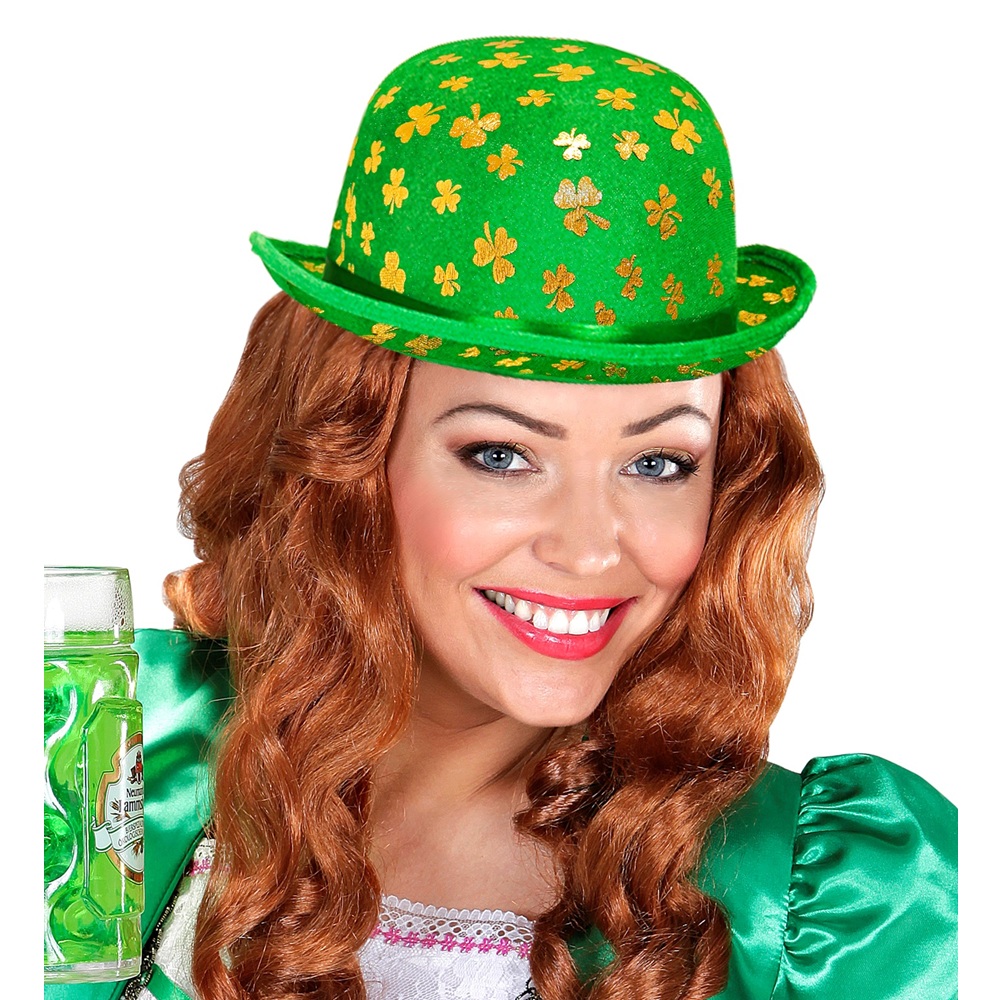 Widmann - Velvet St. Patrick's Day Shamrock Bowler Hat - Green/Gold