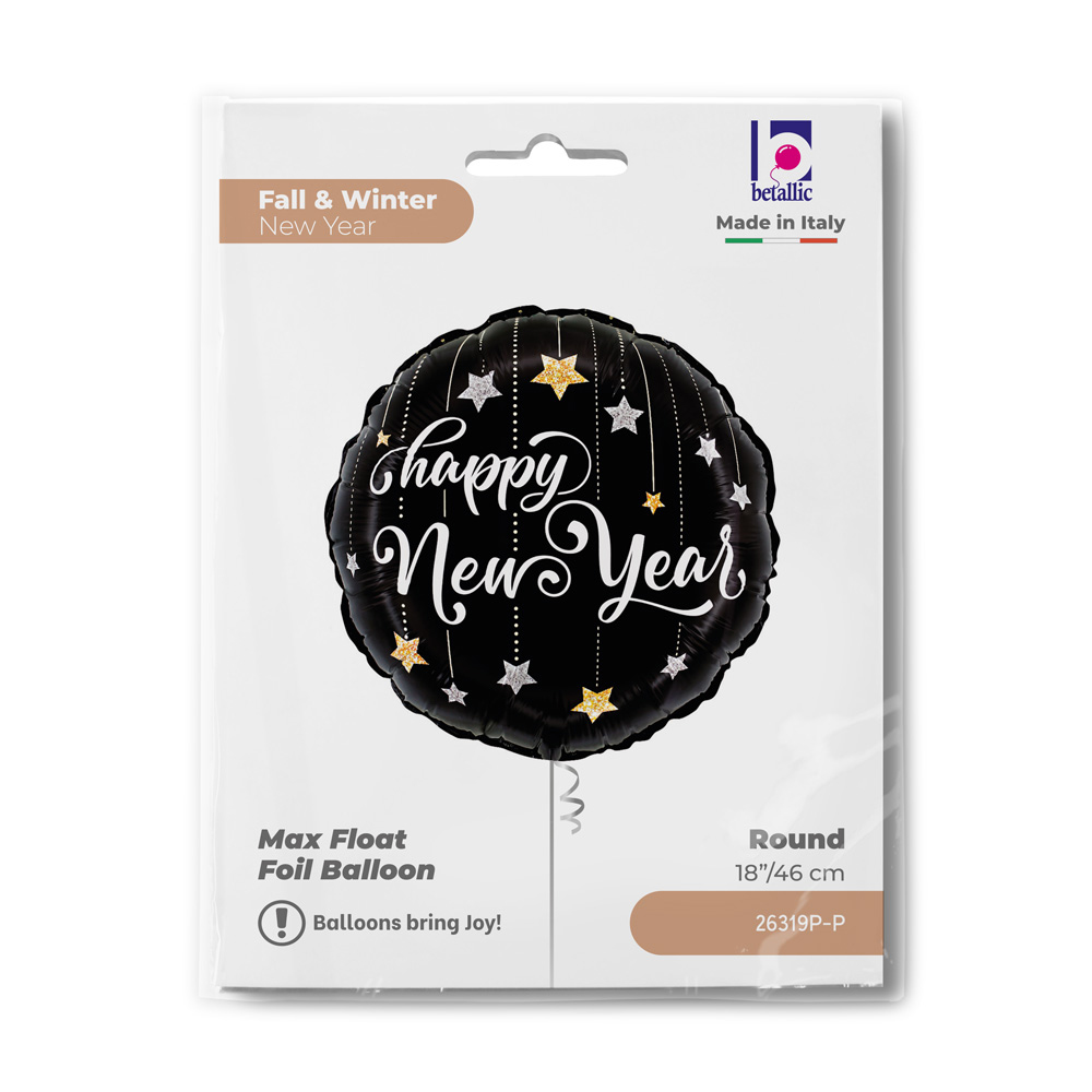 Betallic Balloon Co - New Year Sparkling Stars Foil Balloon - 18 Inch