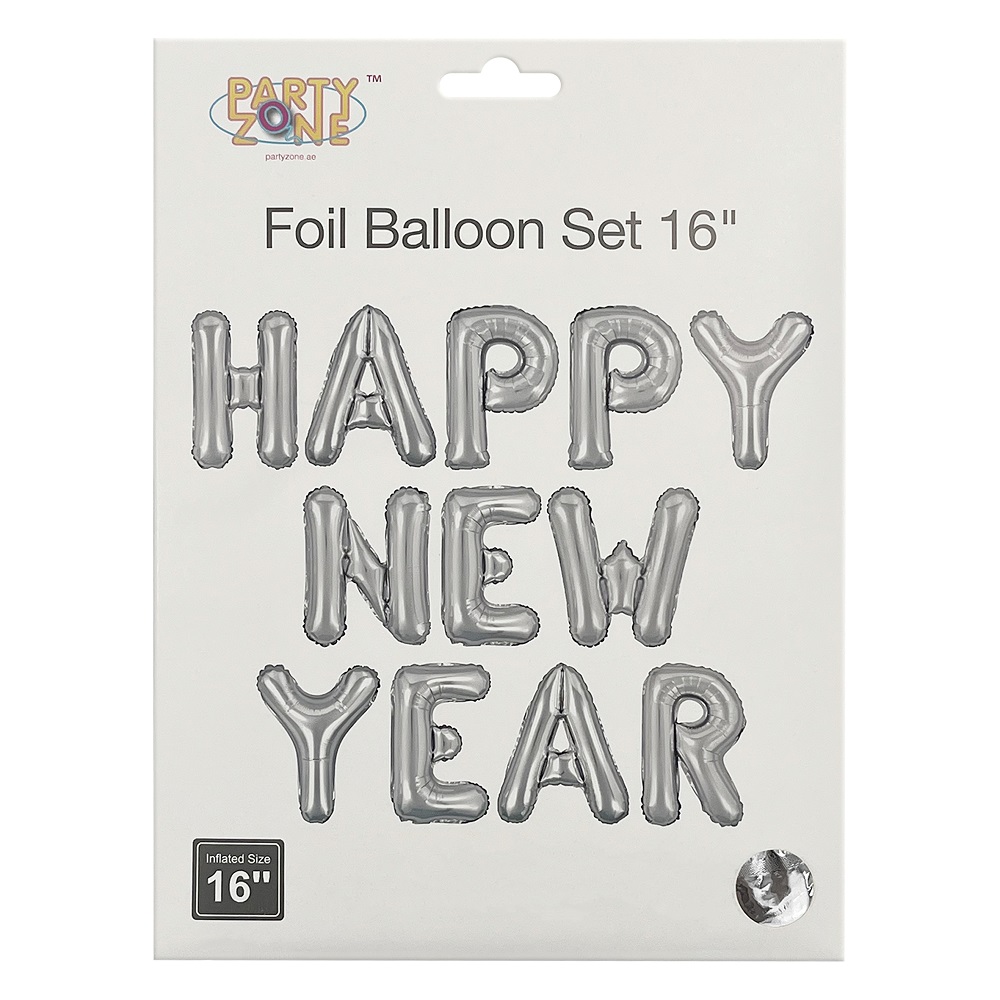 Party Zone - Happy New Year Foil Balloon Silver Set - 16 Inch