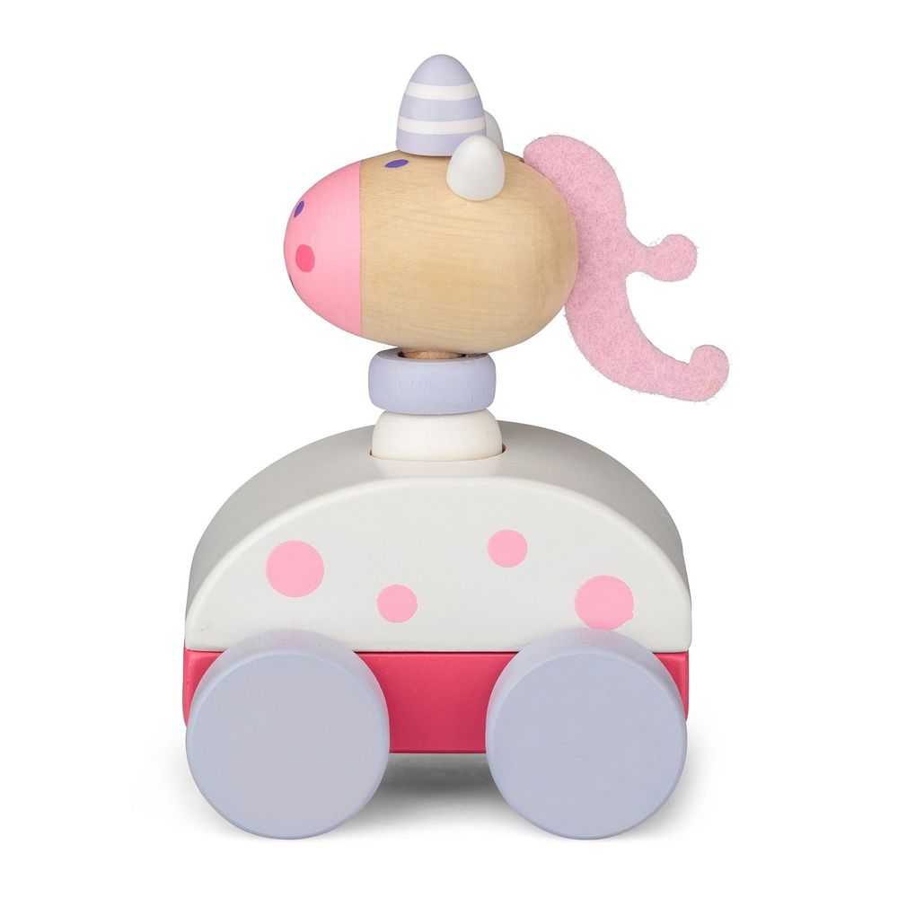 Tobar - Wooden Painted Squeaky Unicorn Toy Car - Style May Vary - 1 Pc