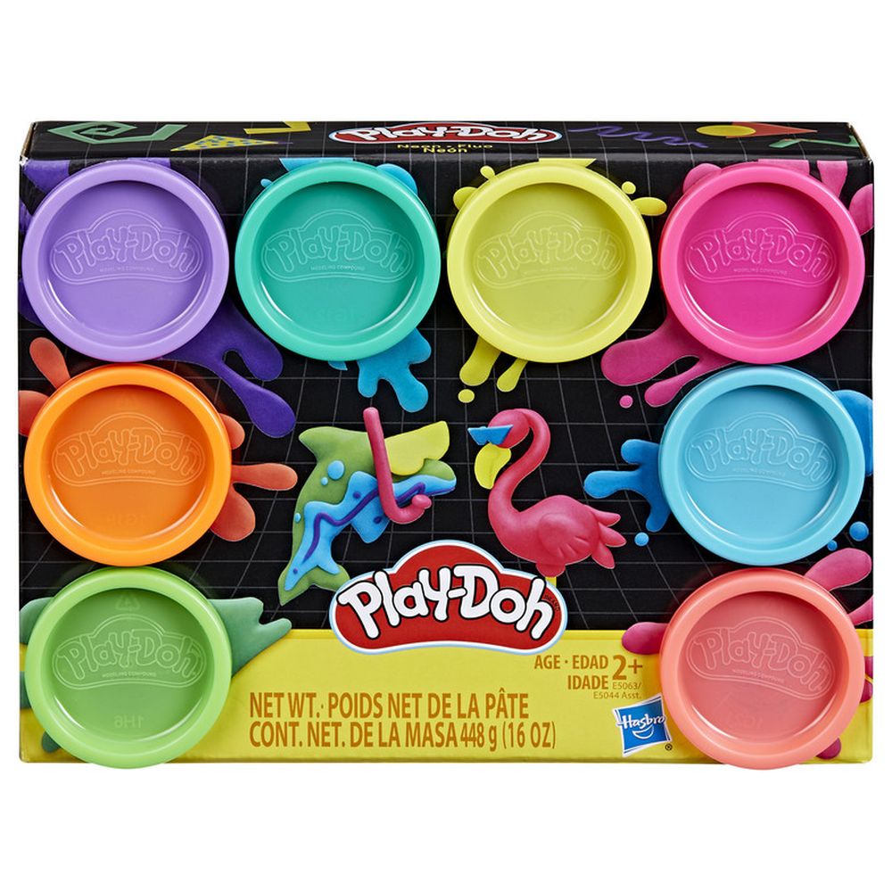 بلاي دوه - معجون لعب نيون غير سام - 8 قطع - 448 جم