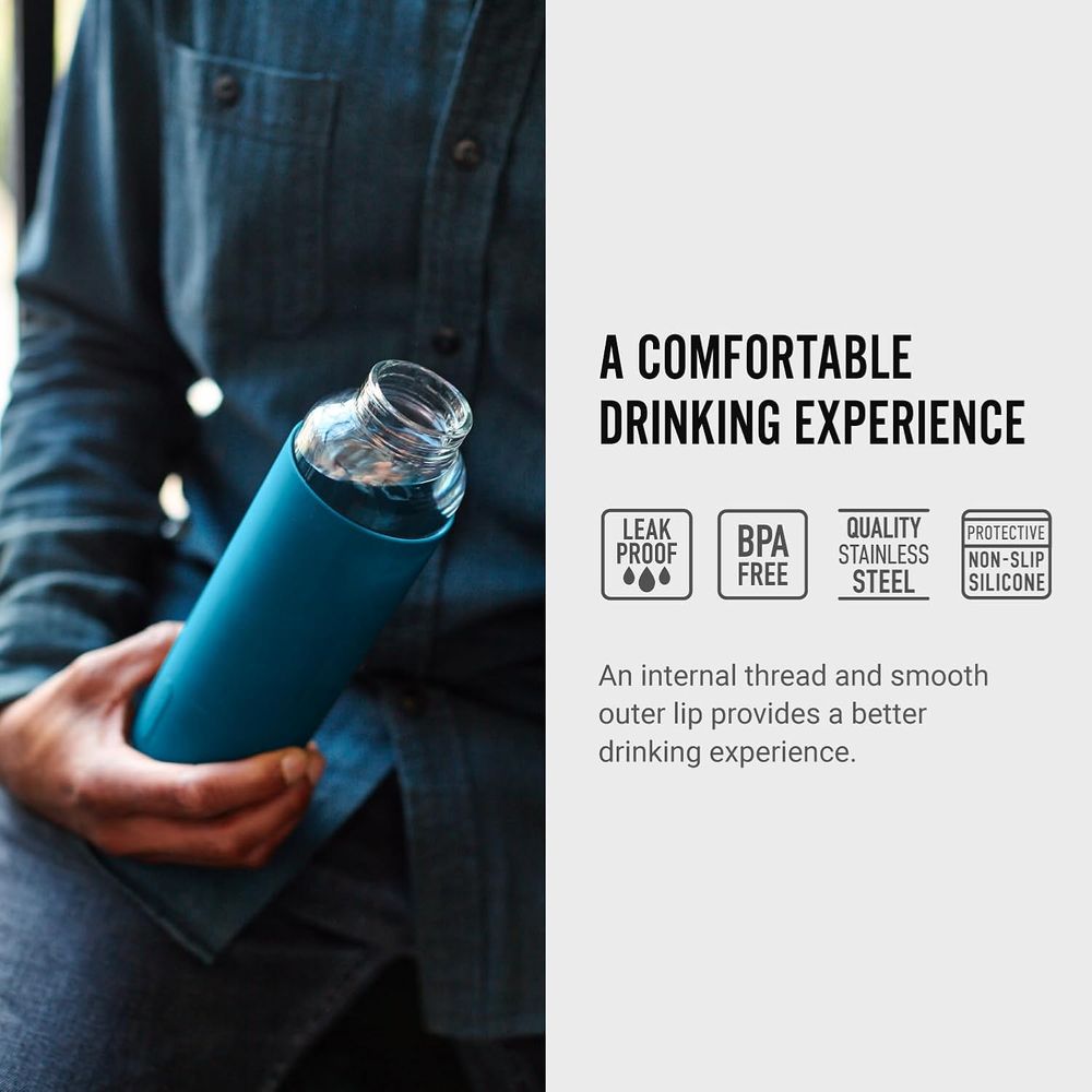 بلاك + بلوم - زمزمية مياه زجاجية - رمادي داكن - 600 مل