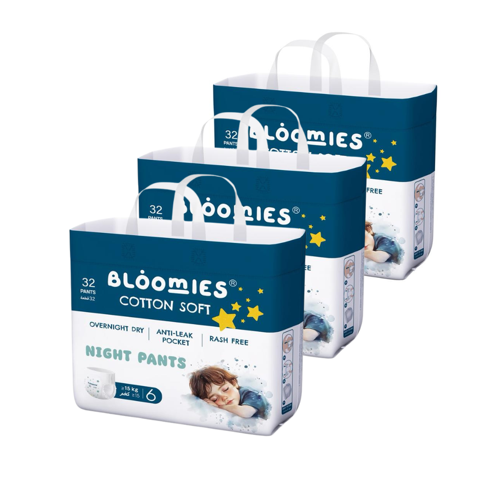 بلوميز – حفاض كِلوت ليلي – مقاس ٦ – ١٥ كجم – ٩٦ حفاض