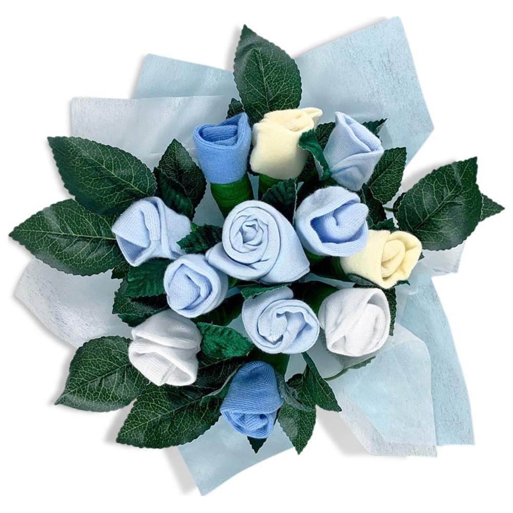 بيبي بلومز - طقم قفازات وقبعة وجوارب بوكيه ترحيب بالمولود - أزرق - 7 قطع