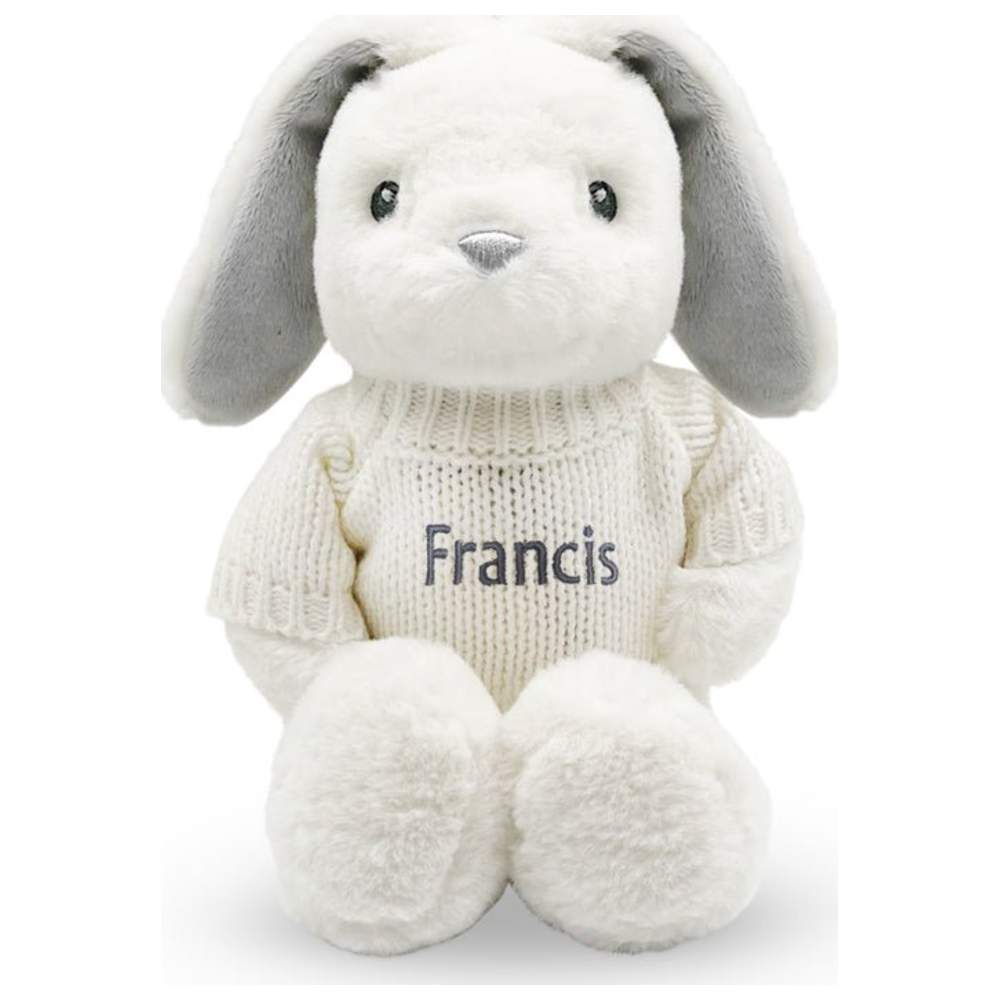 Babyblooms - 8pc-Set - Hand Tied Baby Clothes Bouquet & Personalised Bunny - White