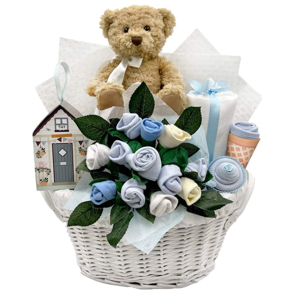 Babyblooms - 11pc-Set - Bertie's New Baby Boy Gift Basket - Blue