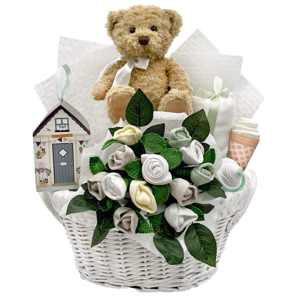 Babyblooms - 11pc-Set - Bertie's New Baby Boy Gift Basket - White