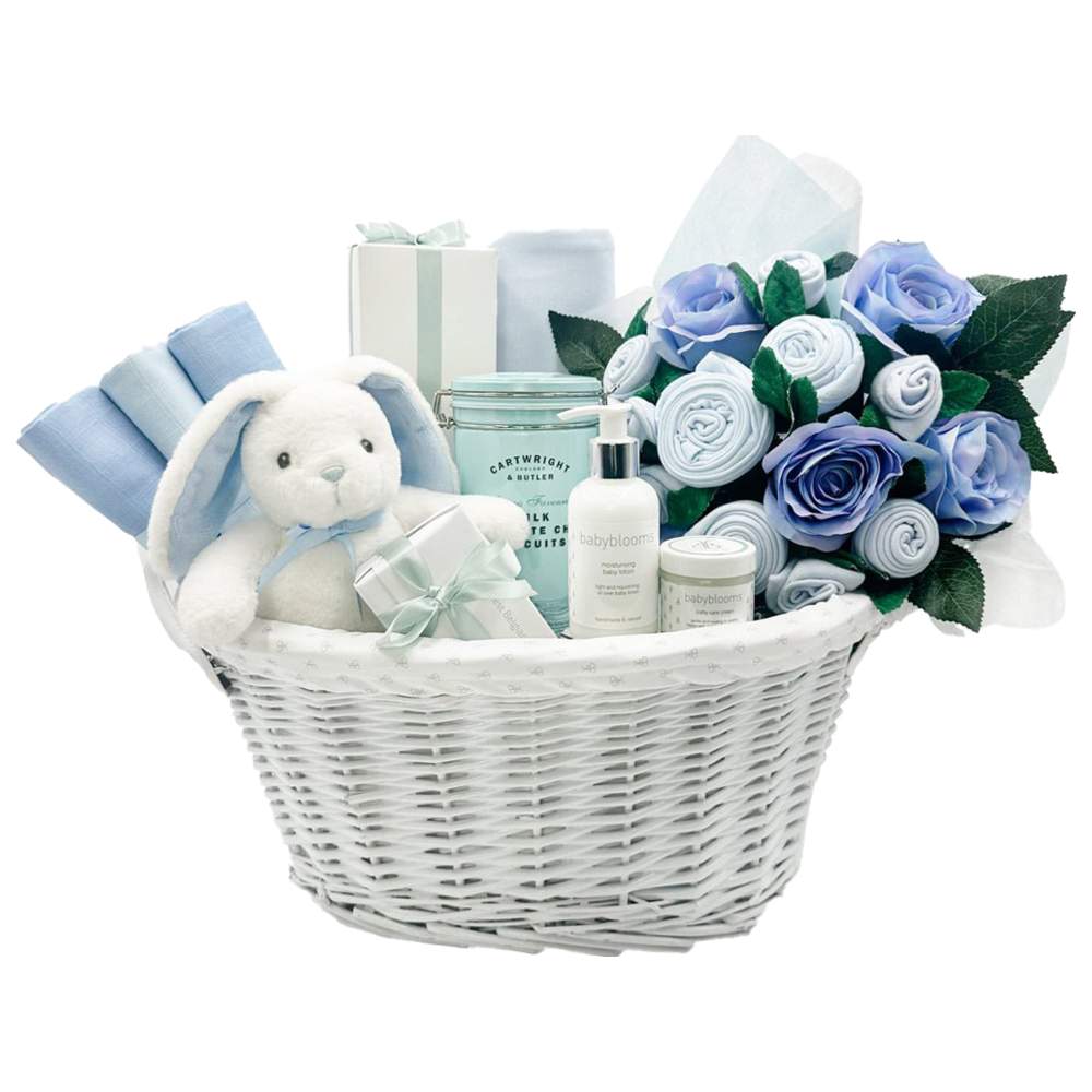 Babyblooms - 19pc-Set - New Parents & Baby Luxury Gift Basket - Blue