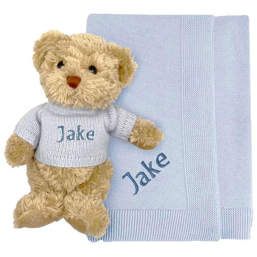 Babyblooms - Personalised Bertie Bear With Blanket - Blue - 2 Pcs