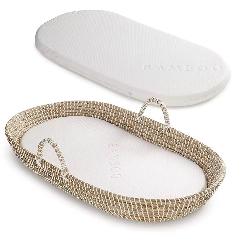 ماكسيم - سلة تغيير الحفاضات من الأعشاب البحرية مع مرتبة - بيج دافئ