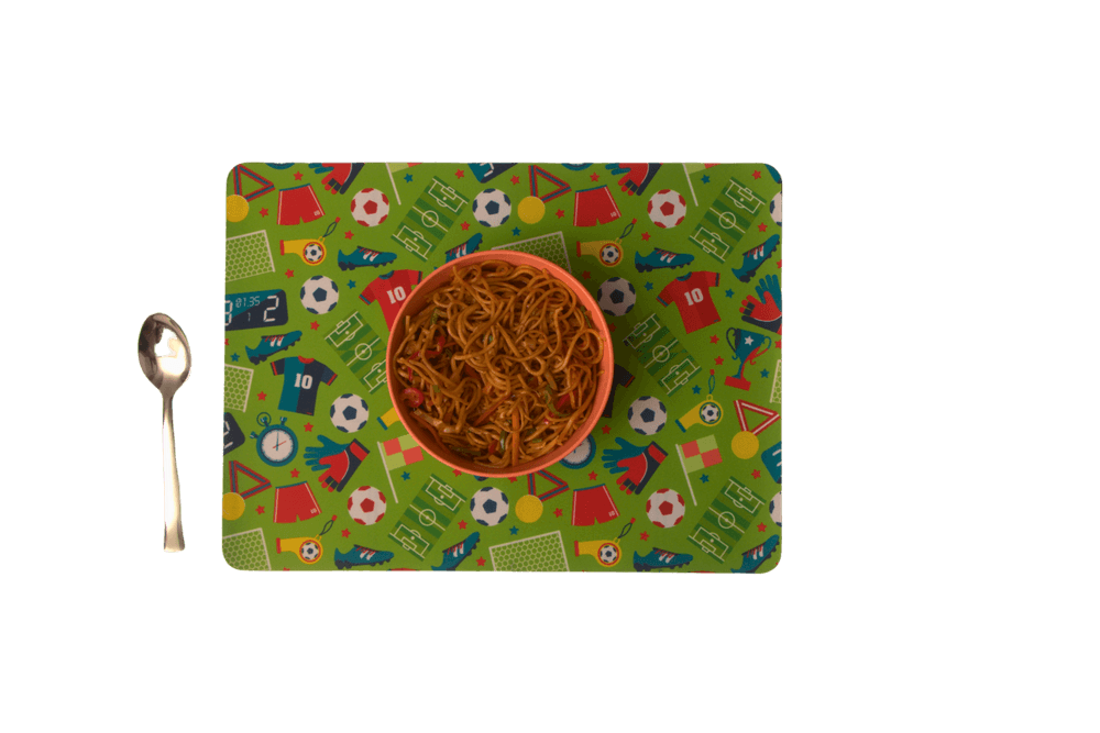 Tiny Tots Football Rubber Placemat, Coaster & Cutlery - 3pc Set