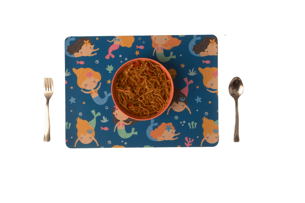 Tiny Tots Mermaid Rubber Placemat, Coaster & Cutlery - 3pc Set
