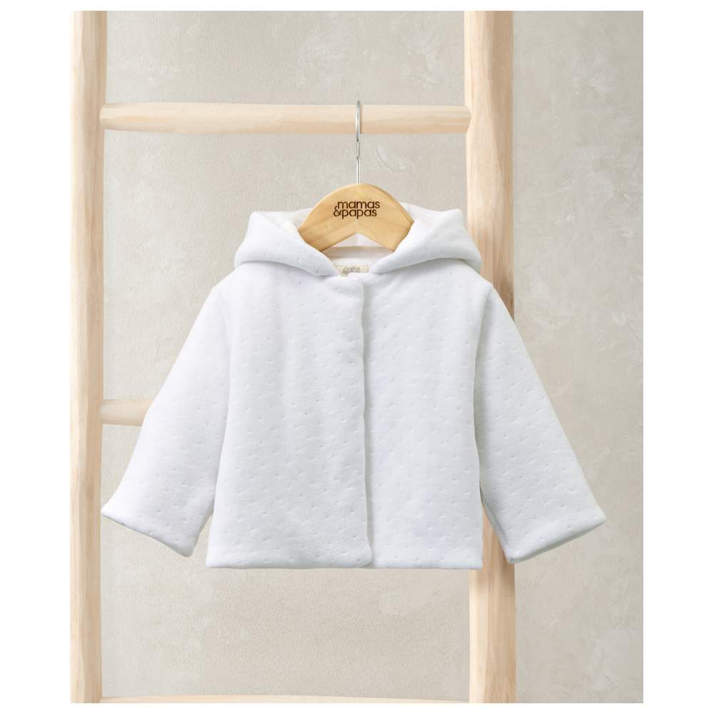 Mamas & Papas - Baby's Velour Hooded Jacket - White