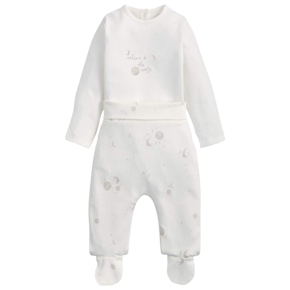 Mamas & Papas - 2Pc Set - Baby's Celestial Print Bodysuit & Footed Pants - White