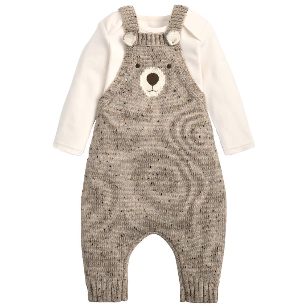 Mamas & Papas - 2pc-Set - Baby's Bodysuit & Bear Print Knit Dungarees