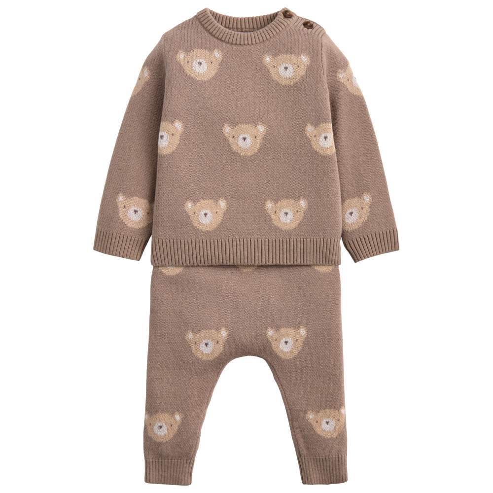 Mamas & Papas - 2pc-Set - Baby's Bear Knit Sweatshirt & Pants