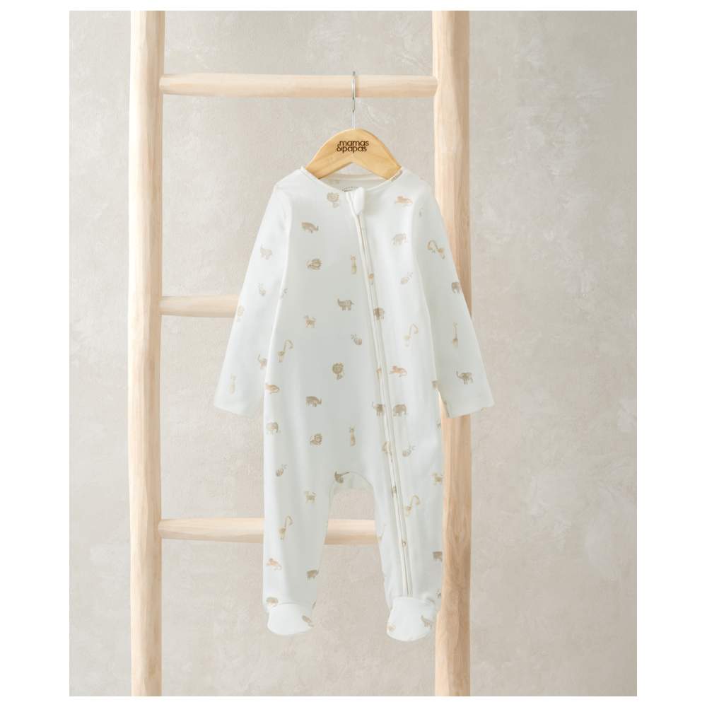 Mamas & Papas - Baby's Safari Aop Zip Jumpsuit - White
