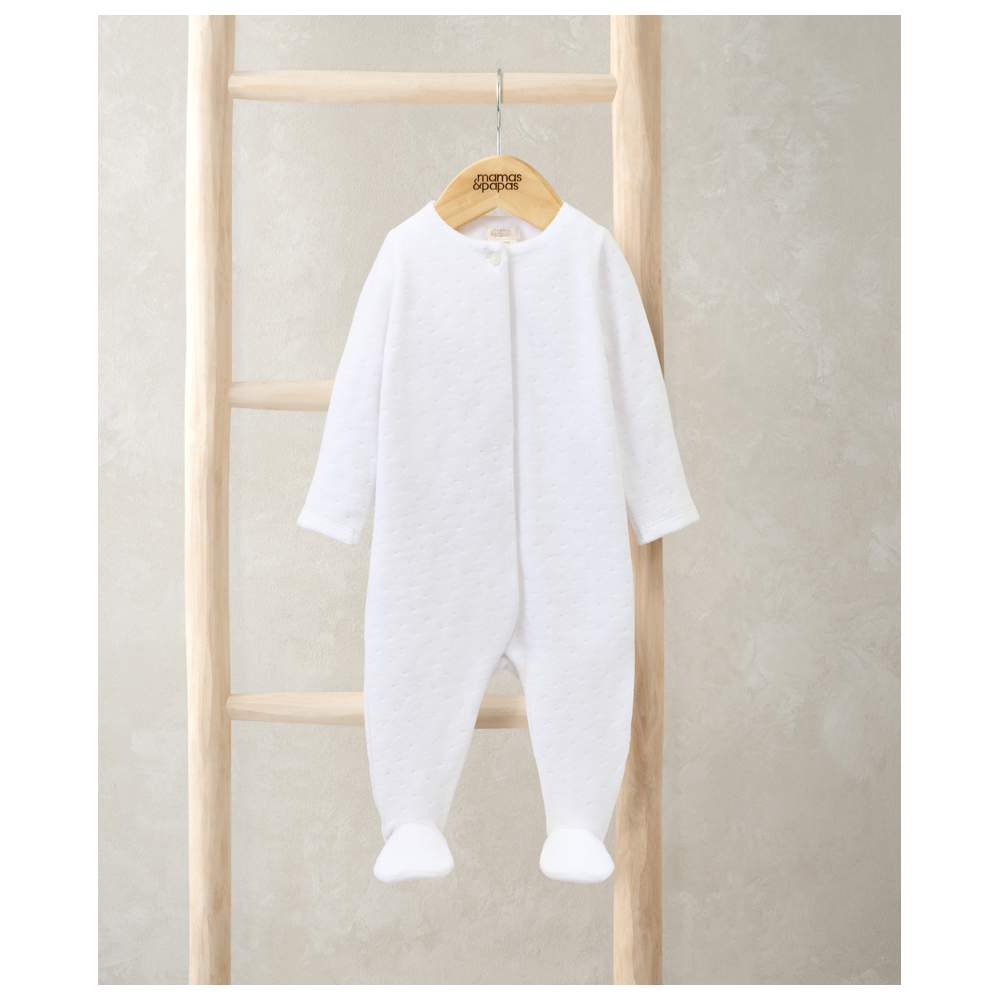 Mamas & Papas - Baby's Velour Footed Bodysuit - White