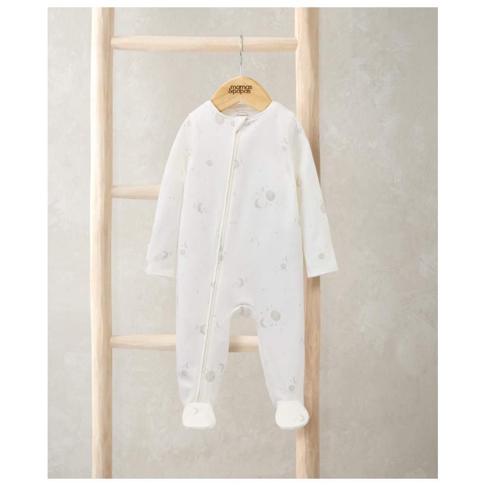 Mamas & Papas - Baby's Celestial Printed Zip Jumpsuit - White