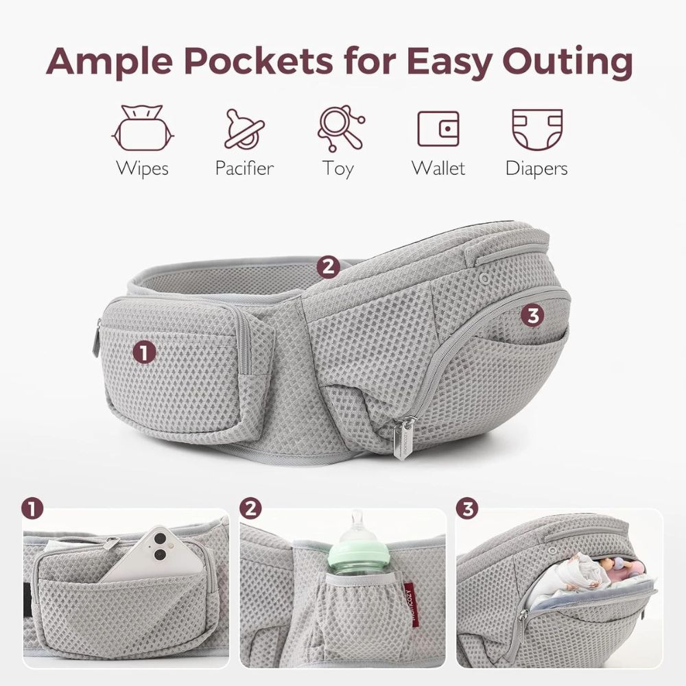 Momcozy 2-In-1 Hip Seat Baby Carrier - Grey