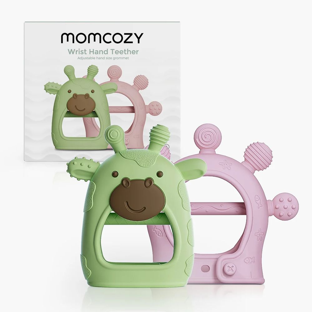 مومكوزي - ألعاب عضاضة للأطفال - قطعتان - أخضر/وردي