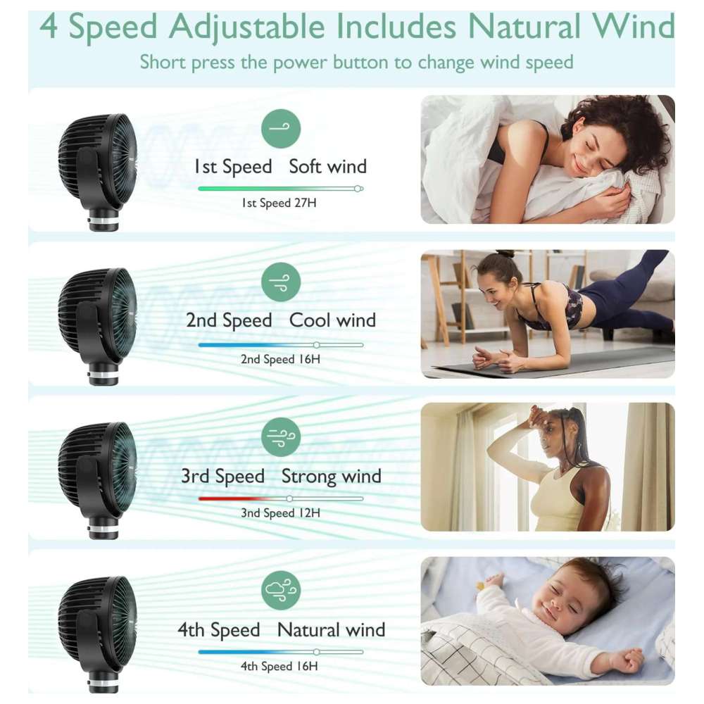 Momcozy - Rechargeable Portable Stroller Fan - Black