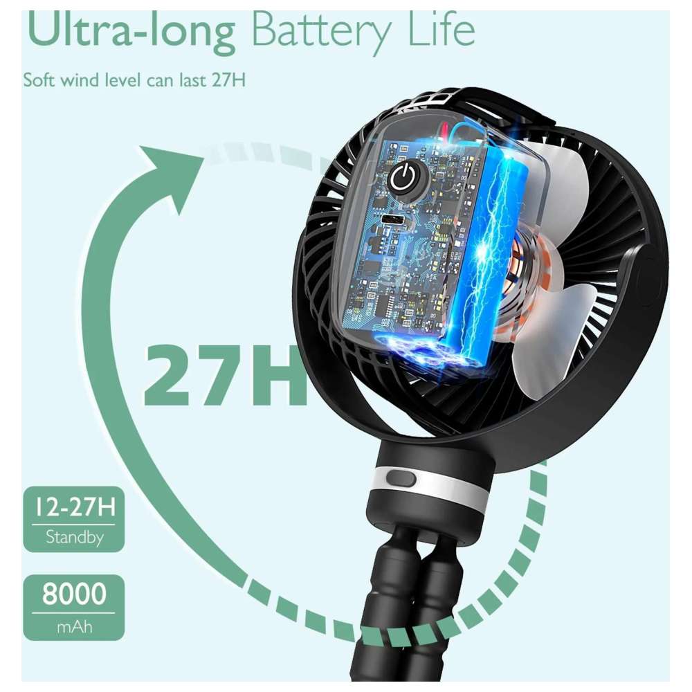 Momcozy - Rechargeable Portable Stroller Fan - Black
