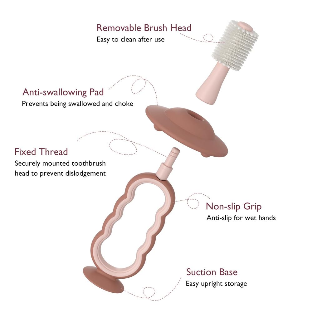 مومكوزي - فرشاة أسنان ومنظف لسان للأطفال من السيليكون بزاوية 360 درجة - أخضر