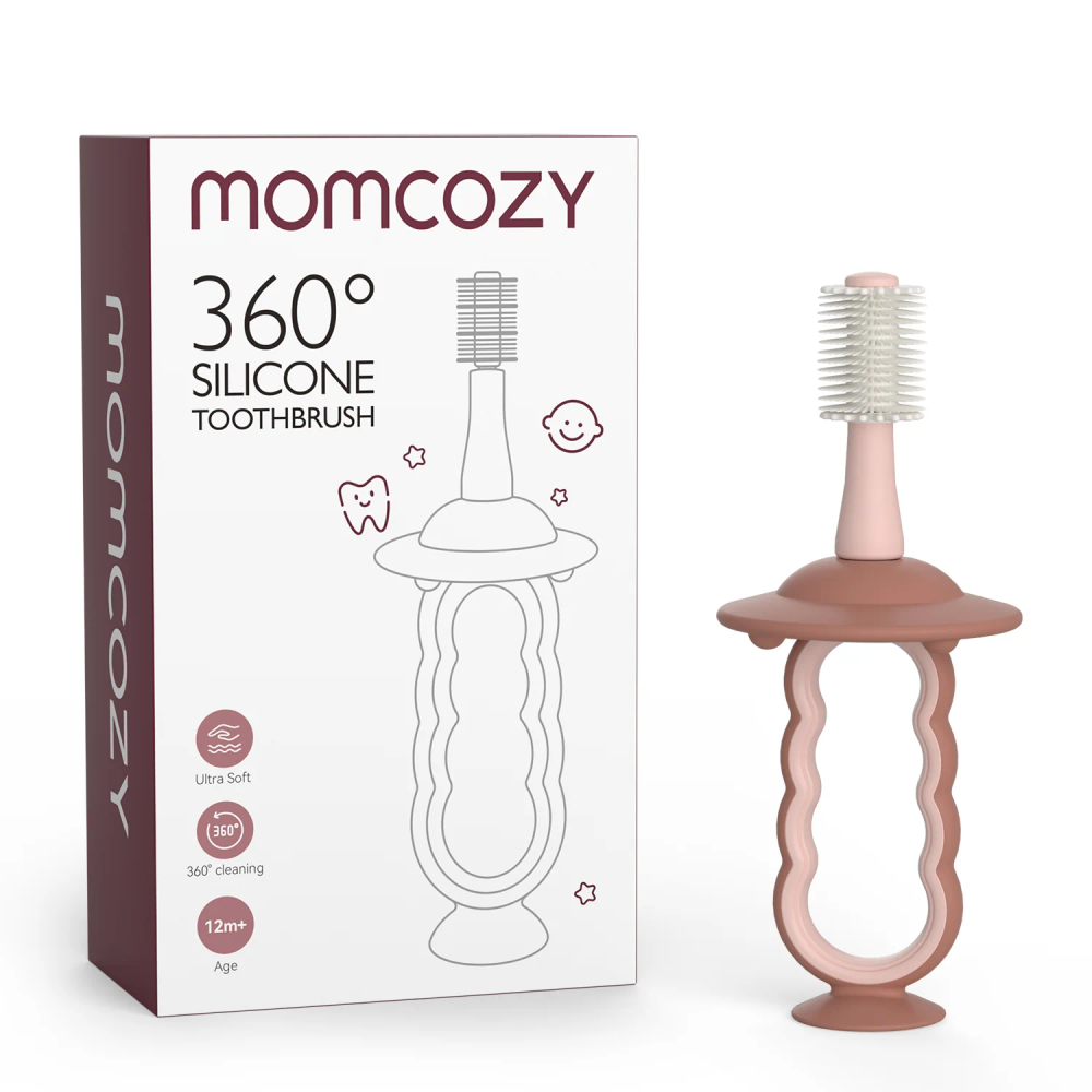 Momcozy - 360 Degree Baby Silicone Toothbrush And Tounge Cleaner - Pink